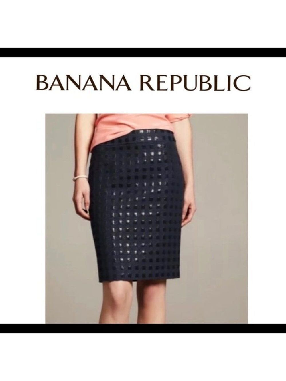 Banana republic Navy blue black check print Pencil skirt work career office